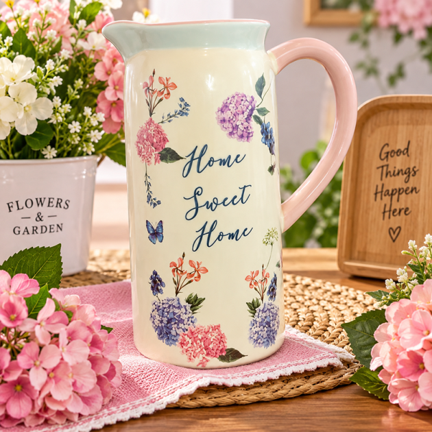 Pichet Décoratif Floral “Home Sweet Home” – Design Élégant
