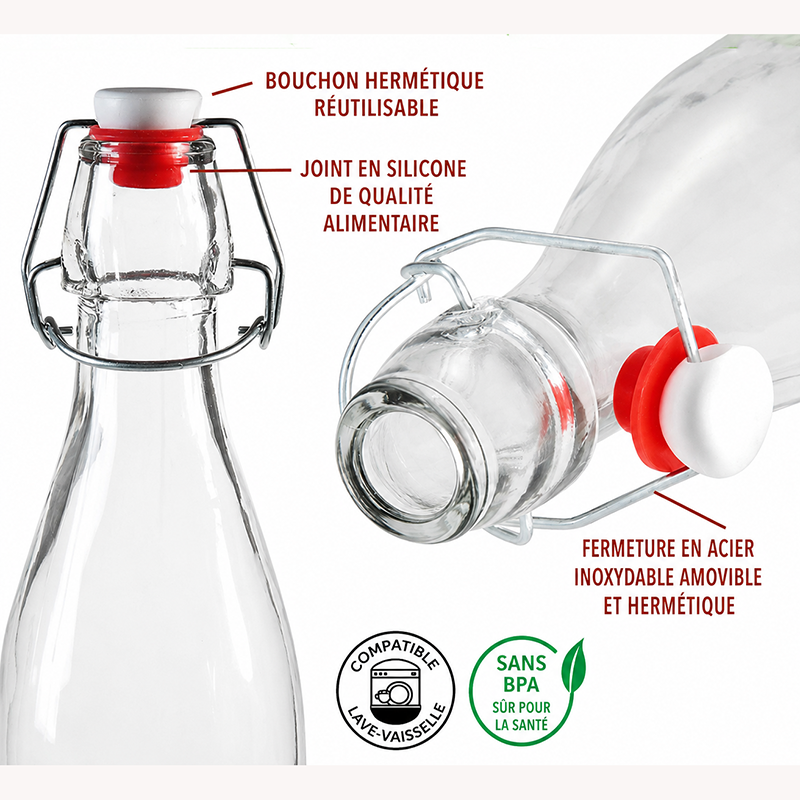 Bouteille en Verre à Fermeture Hermétique – 1 L – Image 4