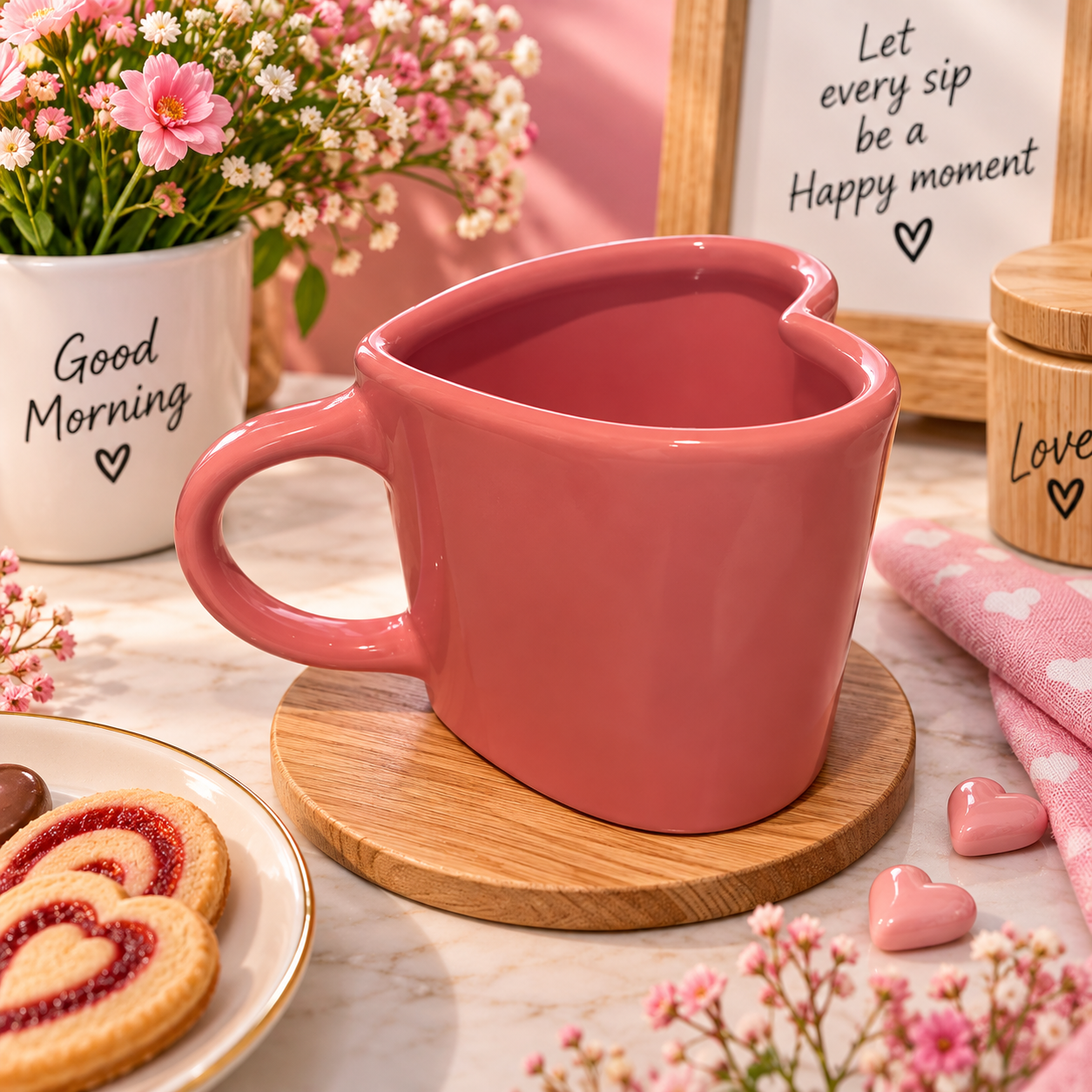 Tasse en Céramique Rose en Forme de Cœur – Design Élégant – Image 2