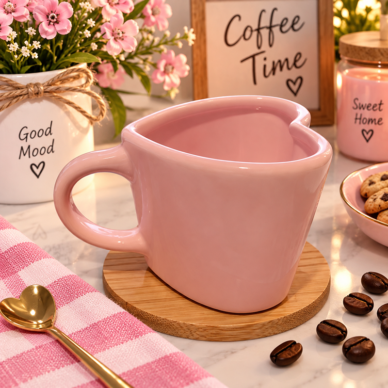 Tasse en Céramique Rose en Forme de Cœur – Design Élégant – Image 3