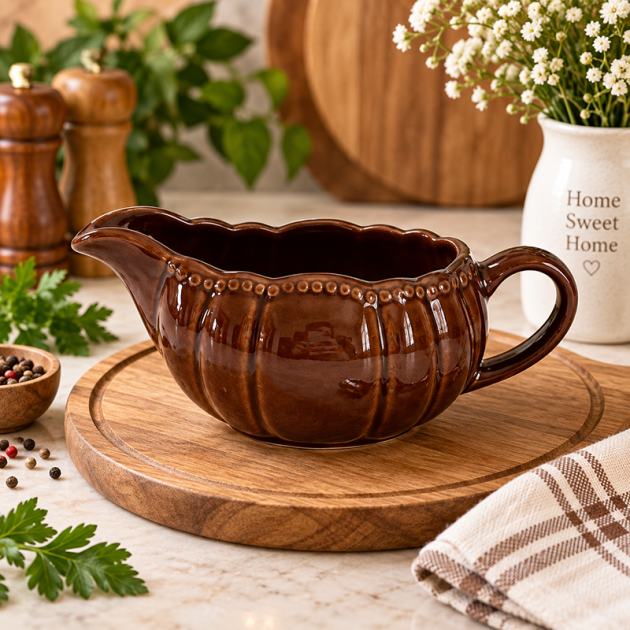 Saucière en Céramique Marron Élégante – Design Vintage & Raffiné
