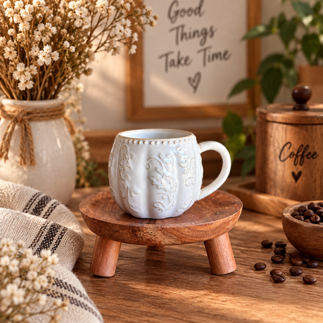 Tasse à Café en Céramique Blanche Sculptée – Design Élégant & Raffiné