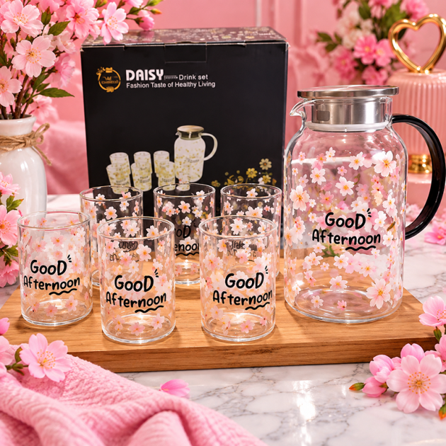 Service à Boisson DAISY – Pichet Floral avec 6 Verres “Good Afternoon