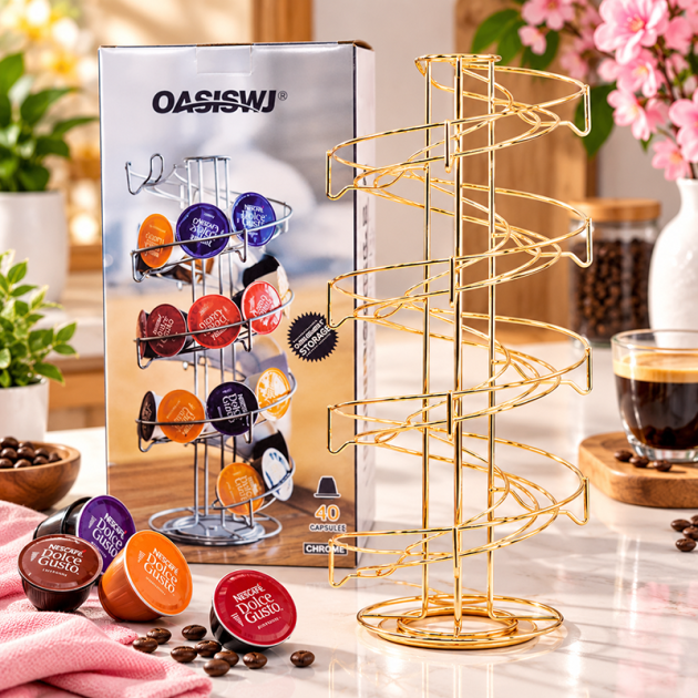 Support Rotatif à Capsules de Café 40 Capsules – Organisateur en Métal Doré