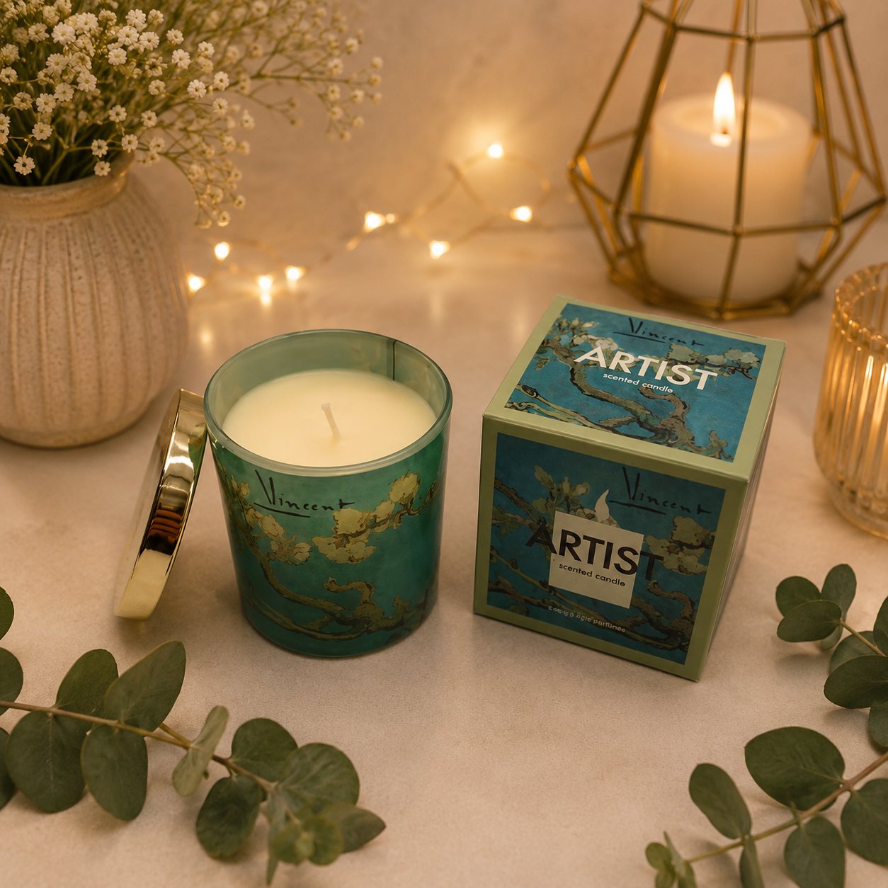 Bougie Parfumée Artist – Motif Floral & Boîte Élégante
