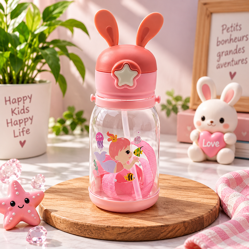 Gourde Enfant avec Paille – Design Panda Coloré et Couvercle à Oreilles – Image 3