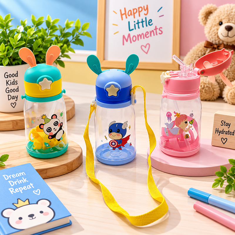 Gourde Enfant avec Paille – Design Panda Coloré et Couvercle à Oreilles