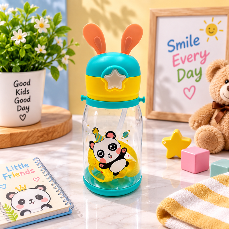 Gourde Enfant avec Paille – Design Panda Coloré et Couvercle à Oreilles – Image 4