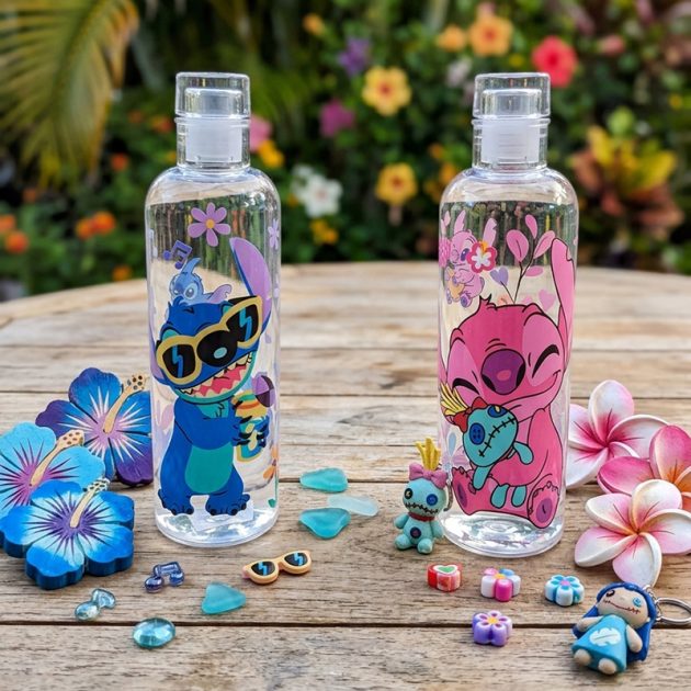 Gourde en plastique Transparente Stitch Disney – Bouteille d'Eau Réutilisable avec Bouchon Hermétique