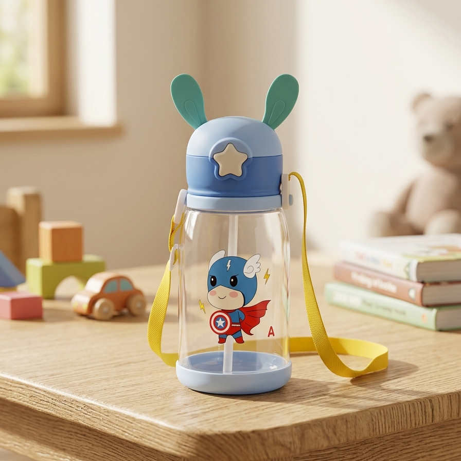Gourde Enfant avec Paille – Design Panda Coloré et Couvercle à Oreilles – Image 2