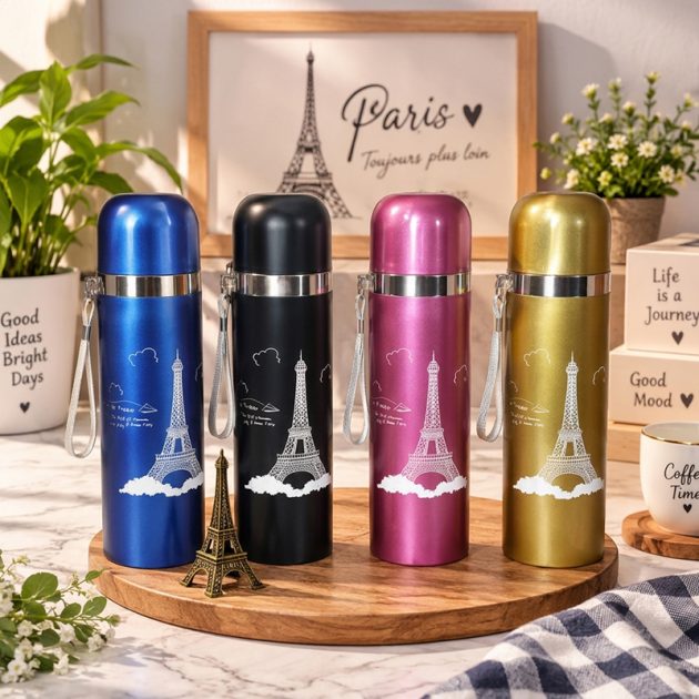 Gourde Isotherme en Inox –   avec Motif Tour Eiffel et Dragonne
