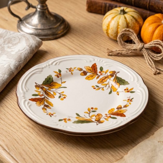 Assiette en Céramique – Motifs Feuilles d’Automne