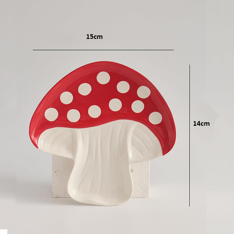 Mini Assiette Apéritive en Céramique en Forme de Champignon – Rouge à Pois Blancs – Image 2