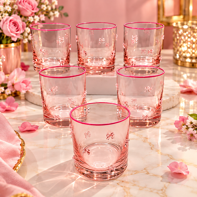 Service de 6 Verres en Cristal Rose avec Motifs Délicats – Glory Home