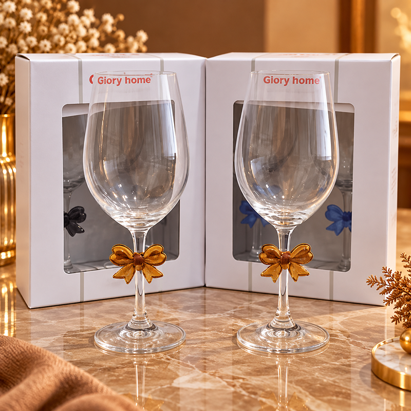 Lot de 2 Verres à Vin Élégants avec Nœuds Décoratifs Dorés – Design Chic et Raffiné