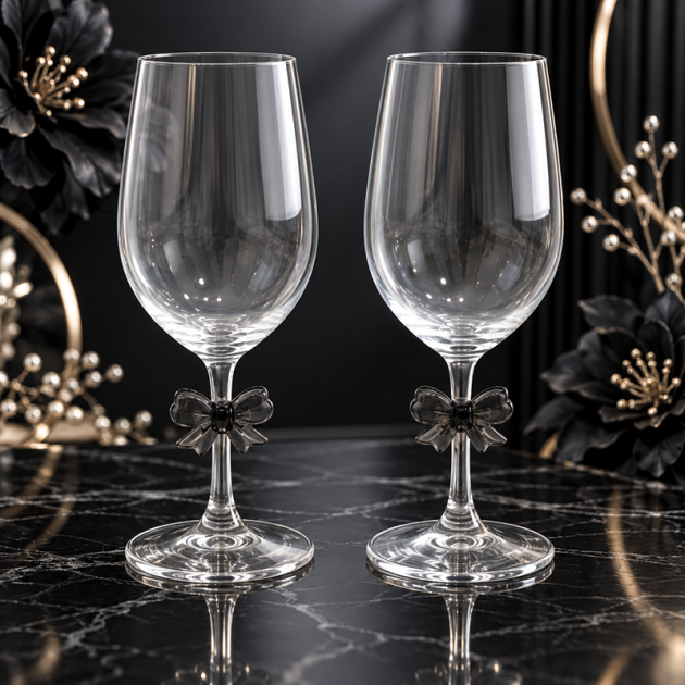 Lot de 2 Verres à Vin Élégants avec Nœud Noir – Design Chic et Raffiné